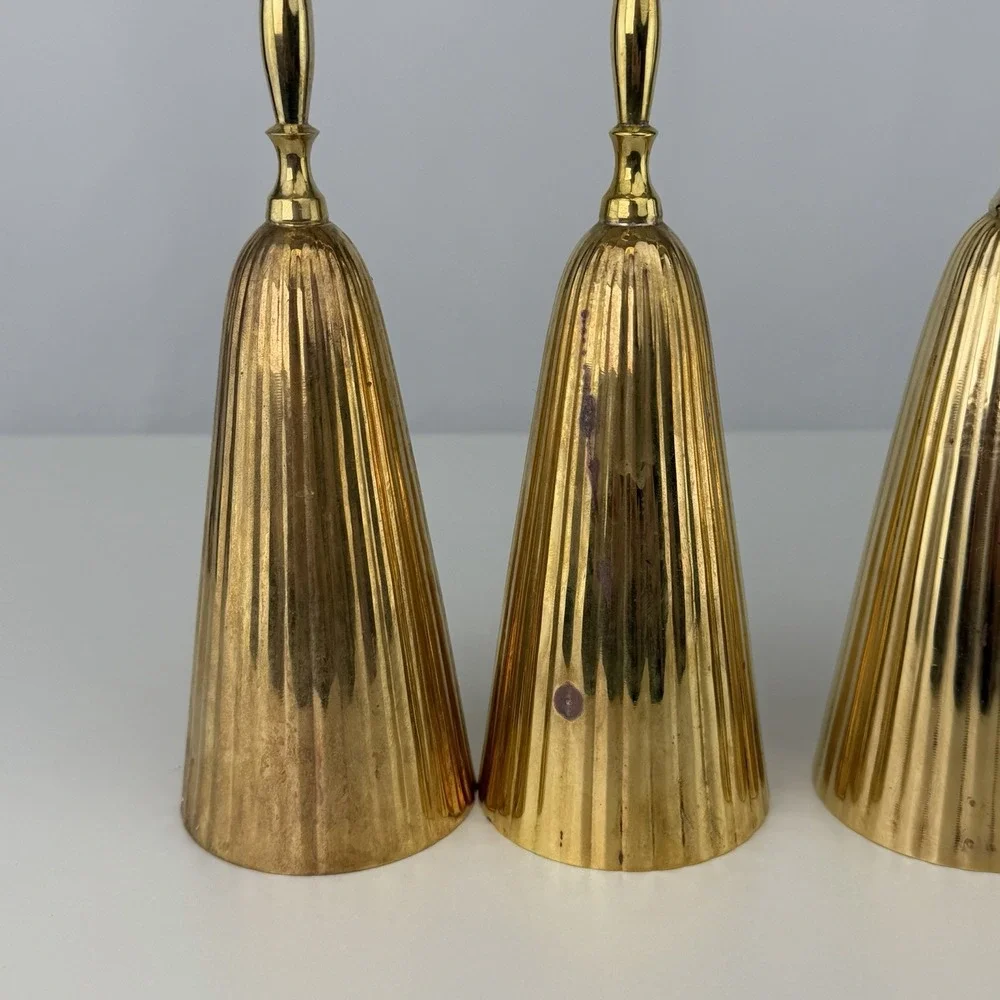 Vintage Brass Champagne Flutes Set of 4 Ribbed Fluted Goblets 9